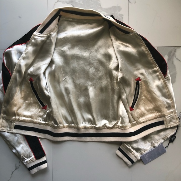 Express Seven7 Crop Embroidered Reversible Bomber - Picture 3 of 6